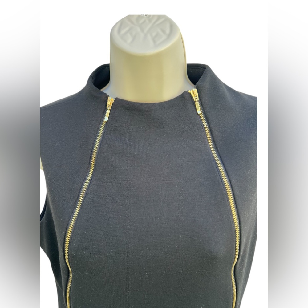 Calvin Klein Women's Size 8 Black Gold Double Zippers Design Sheath‎ Dress Work - Picture 6 of 11